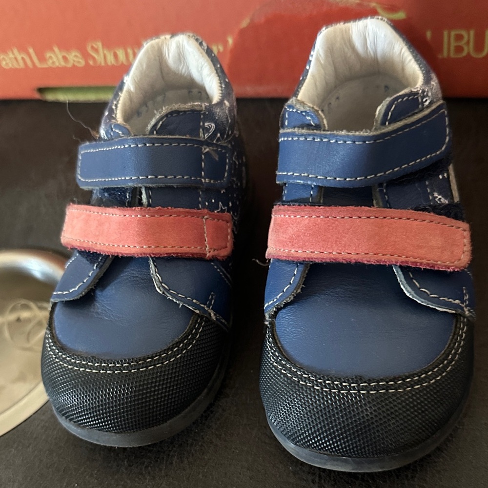 Children's Navy and Coral Velcro Walker Shoes
